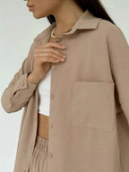 Relaxed Fit Shirt Wide Leg Pants Set (19)