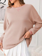 Waffle Knit Round Neck Long Sleeve T-shirt (6)