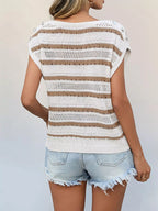 Striped Cap Sleeve Crochet Knit Top (7)