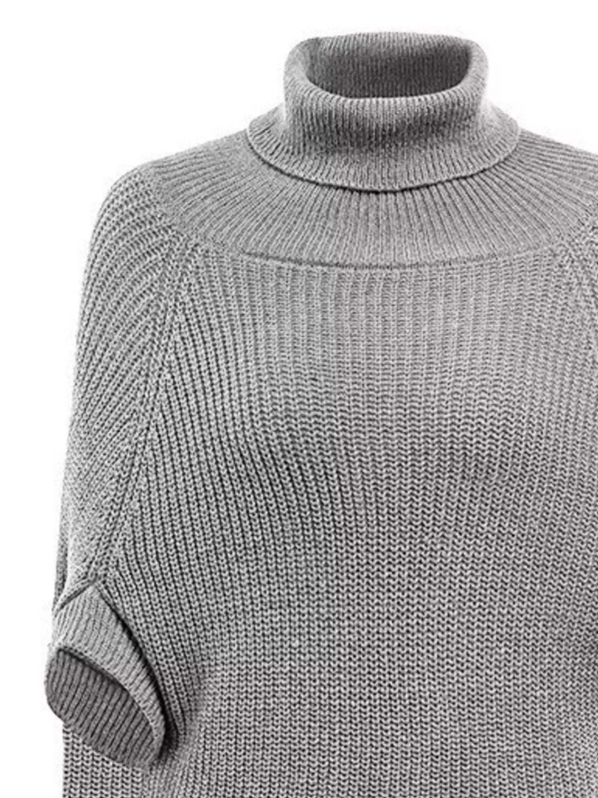 Turtleneck Knitted Cape Sweater (11)