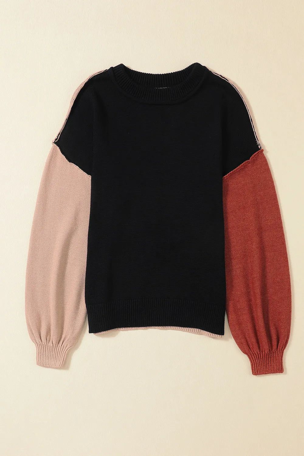 Contrast Round Neck Dropped Shoulder Sweater (3)
