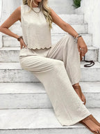 Tie Back Round Neck Top Pants Set (3)