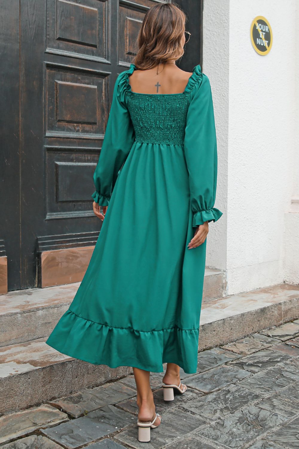 Smocked Ruffle Hem Flounce Sleeve Dress (20)