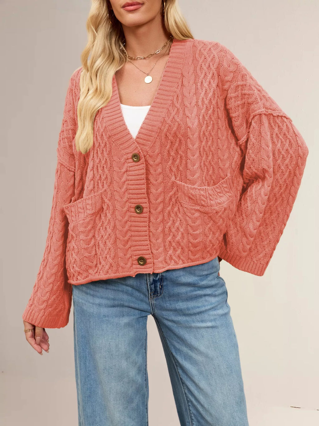 Cable Knit Button-down Cardigan (8)