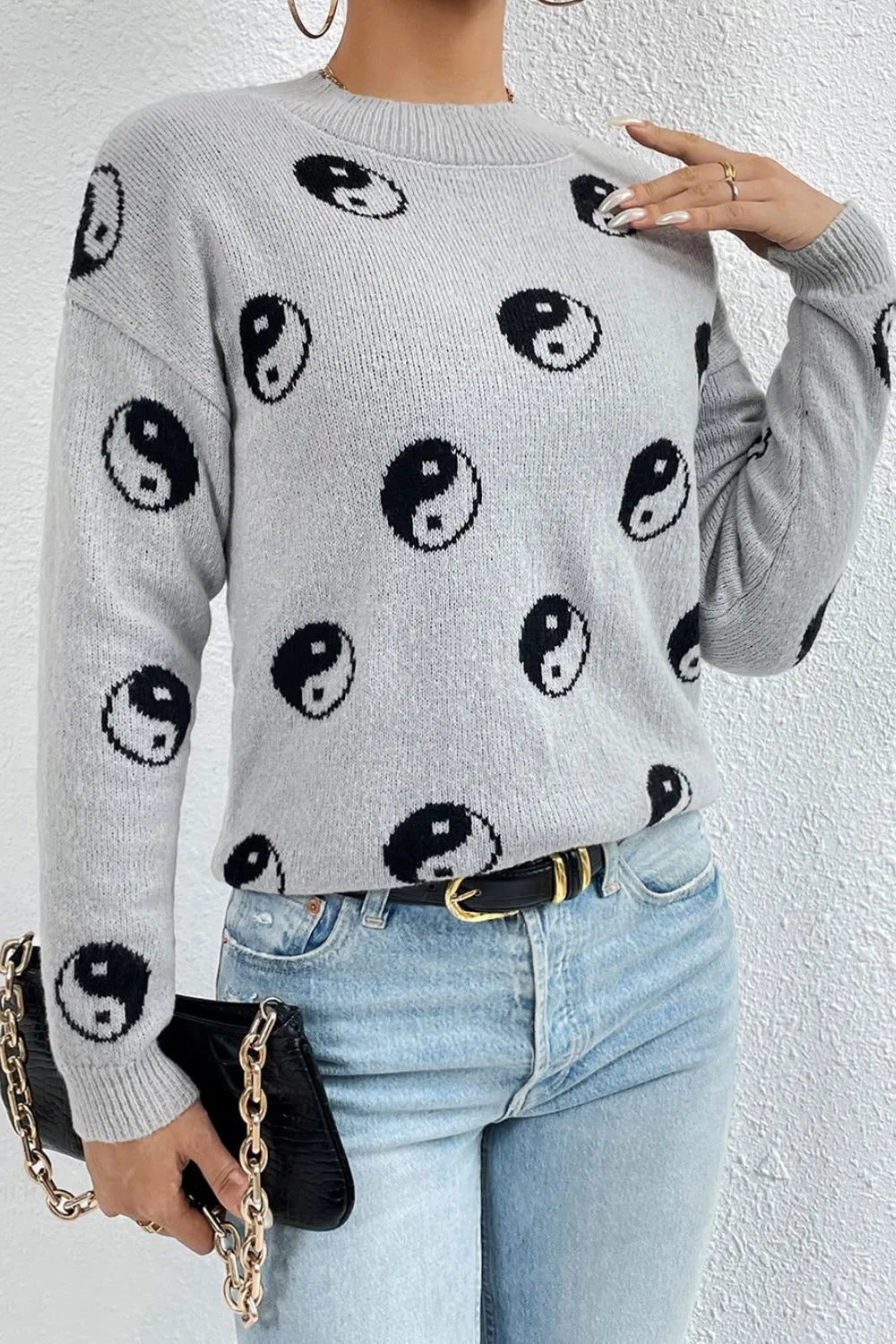 Graphic Mock Neck Dropped Shoulder Sweater (12)