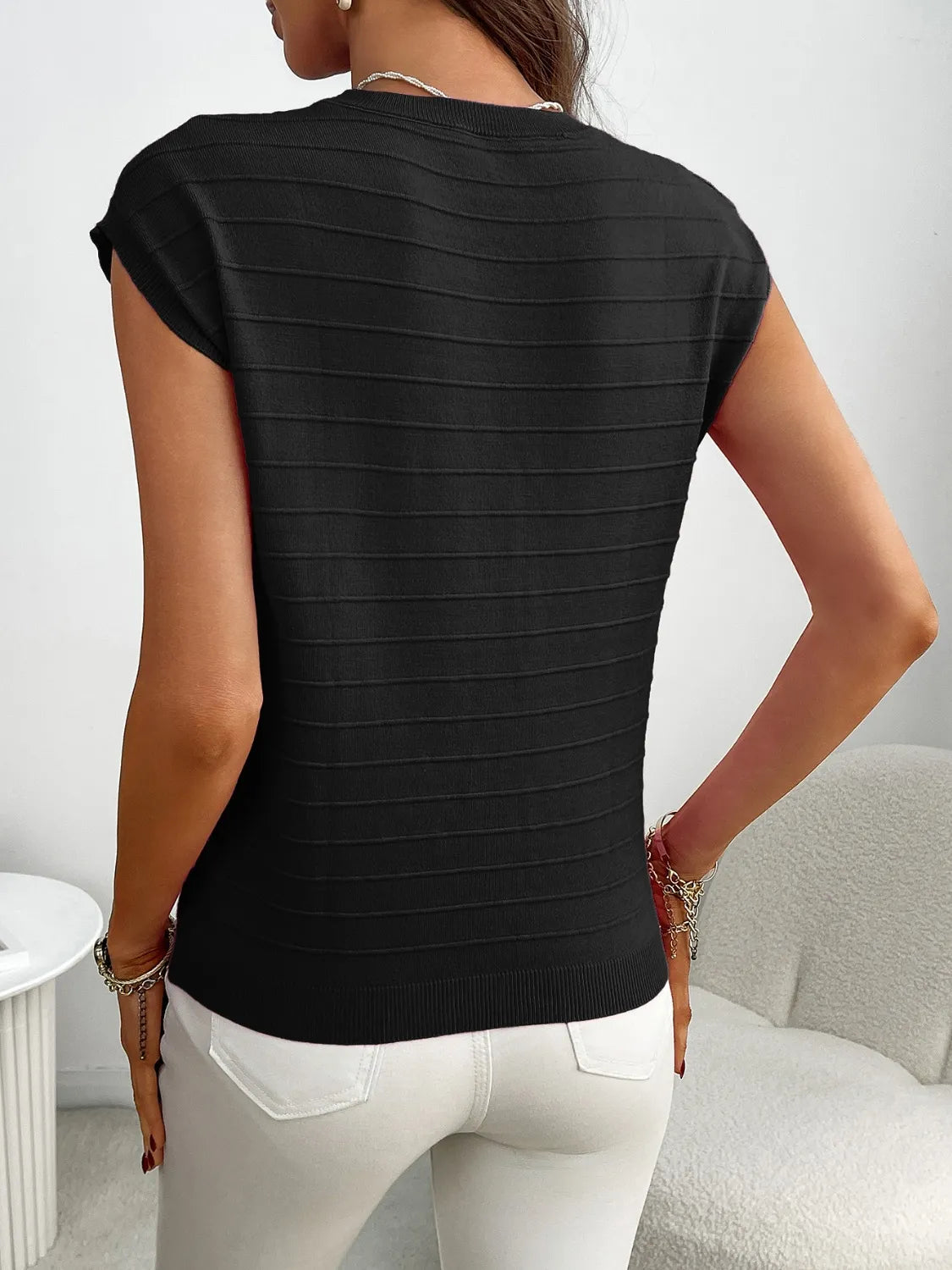 Round Neck Cap Sleeve Knit Top (9)