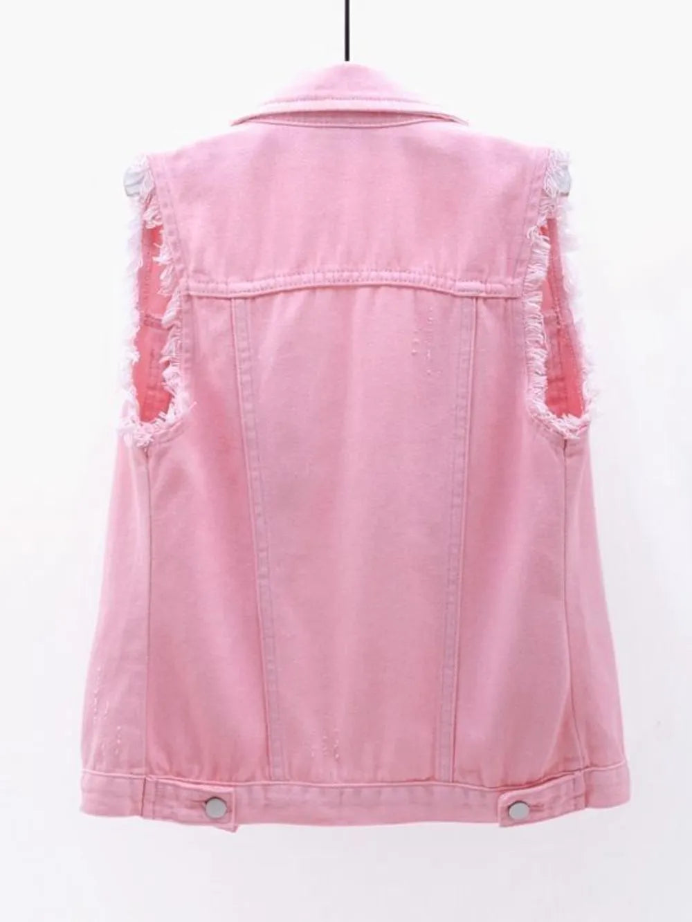 Full Size Button Down Raw Hem Sleeveless Denim Jacket Plus (8)