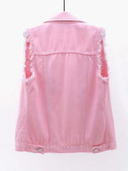 Full Size Button Down Raw Hem Sleeveless Denim Jacket Plus (8)