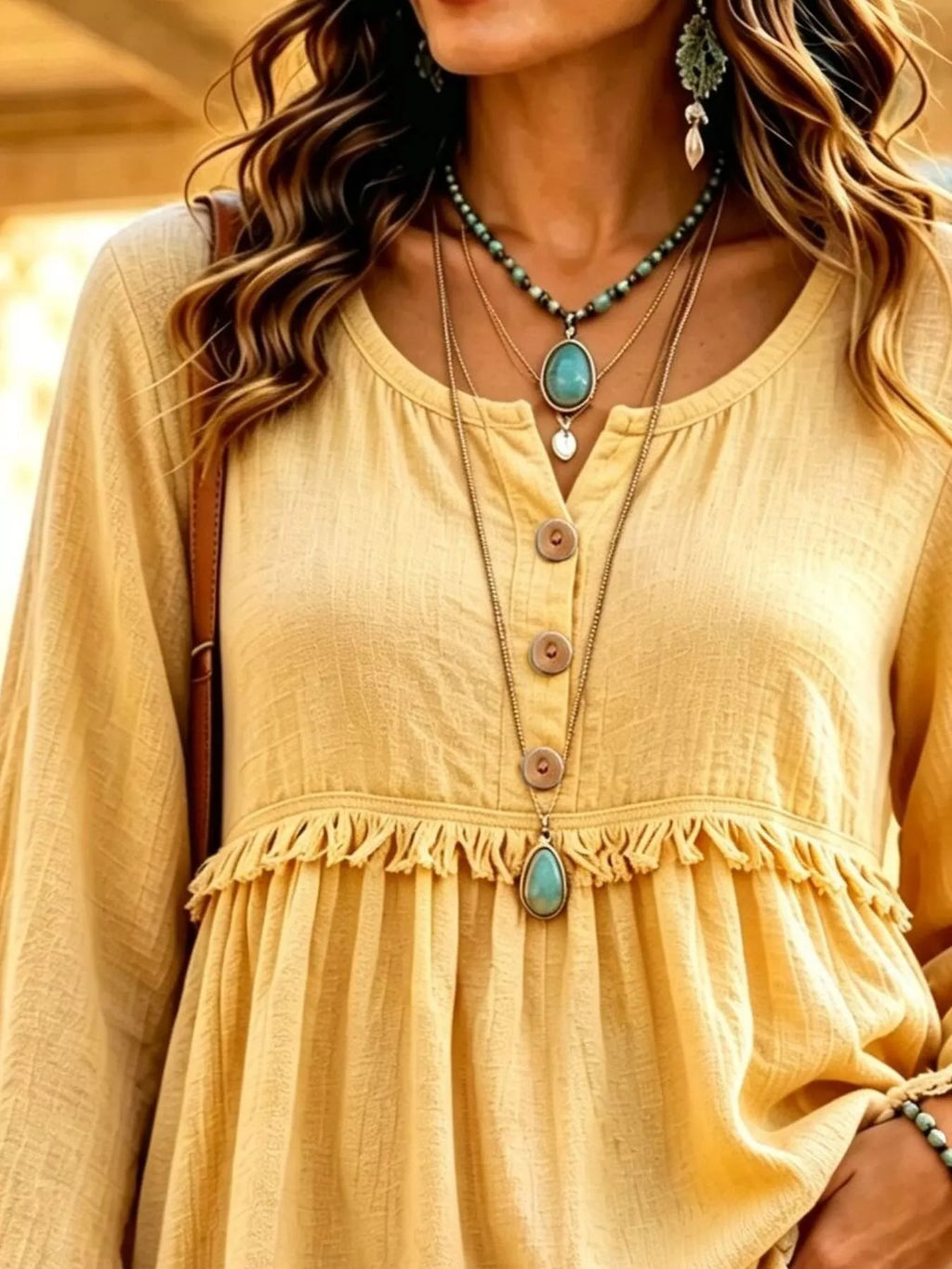 Button-down Detail Fringed Hem Blouse (6)