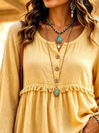 Button-down Detail Fringed Hem Blouse (6)