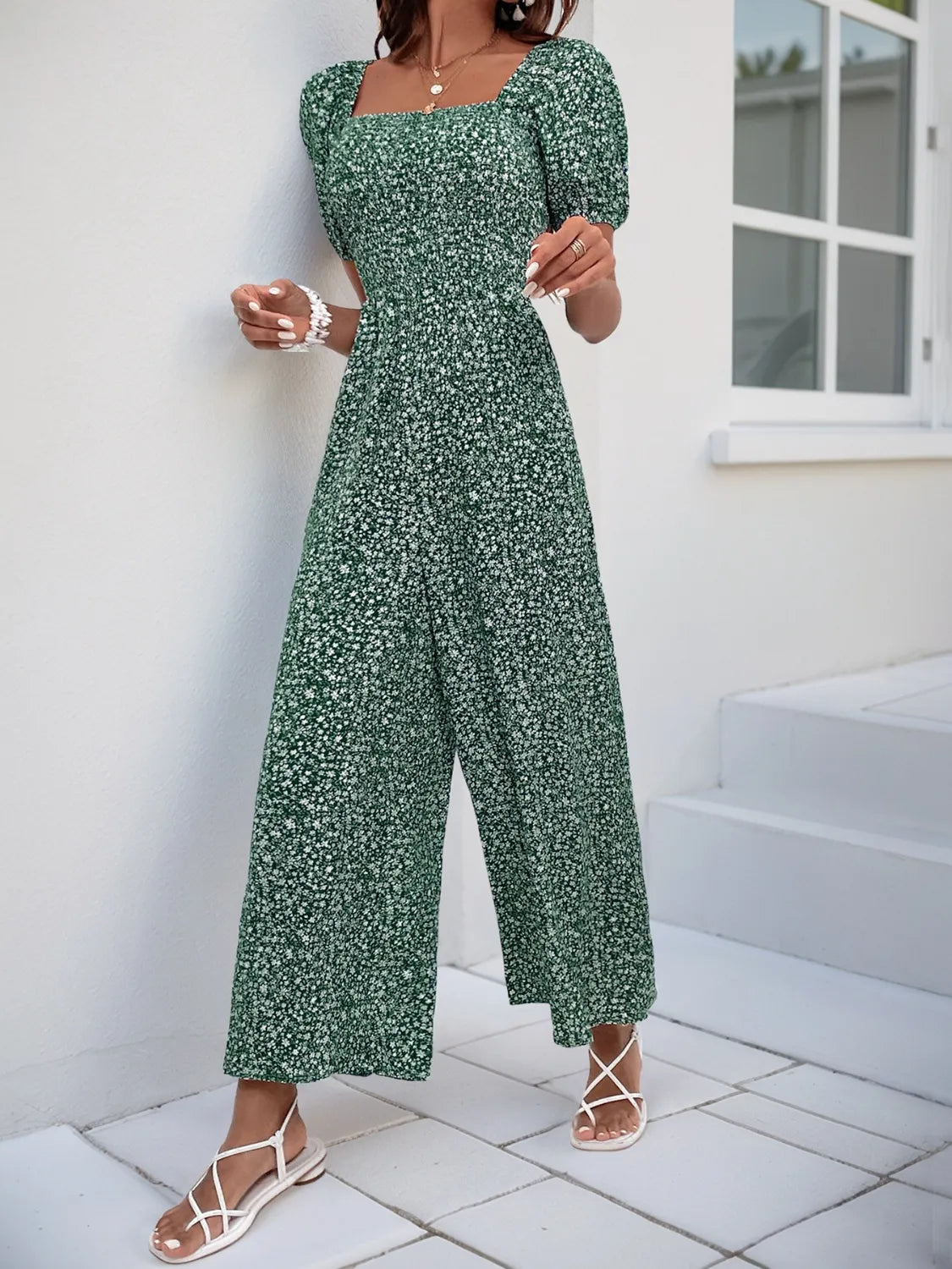 Printed Square Neck Puff Sleeve Jumpsuit (17)
