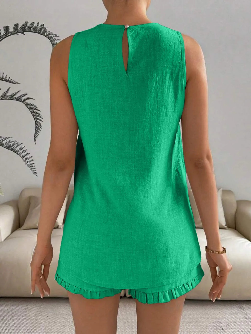 Lace Detail Round Neck Tank Shorts Set (18)