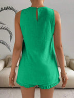 Lace Detail Round Neck Tank Shorts Set (18)