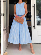 Striped Sleeveless Top Midi Skirt Set (3)