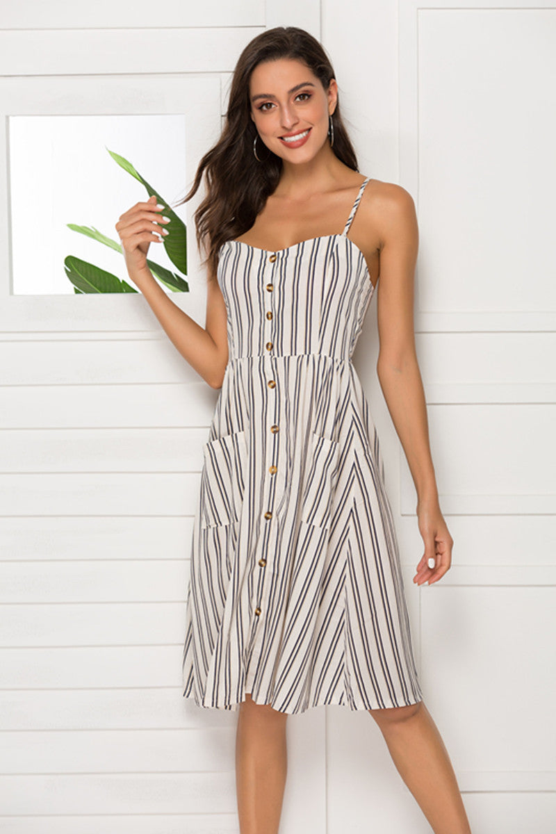 Dress Midi Button Striped Floral variant CJNSXZQZ00620-Stripe-L|CJNSXZQZ00620-Stripe-S