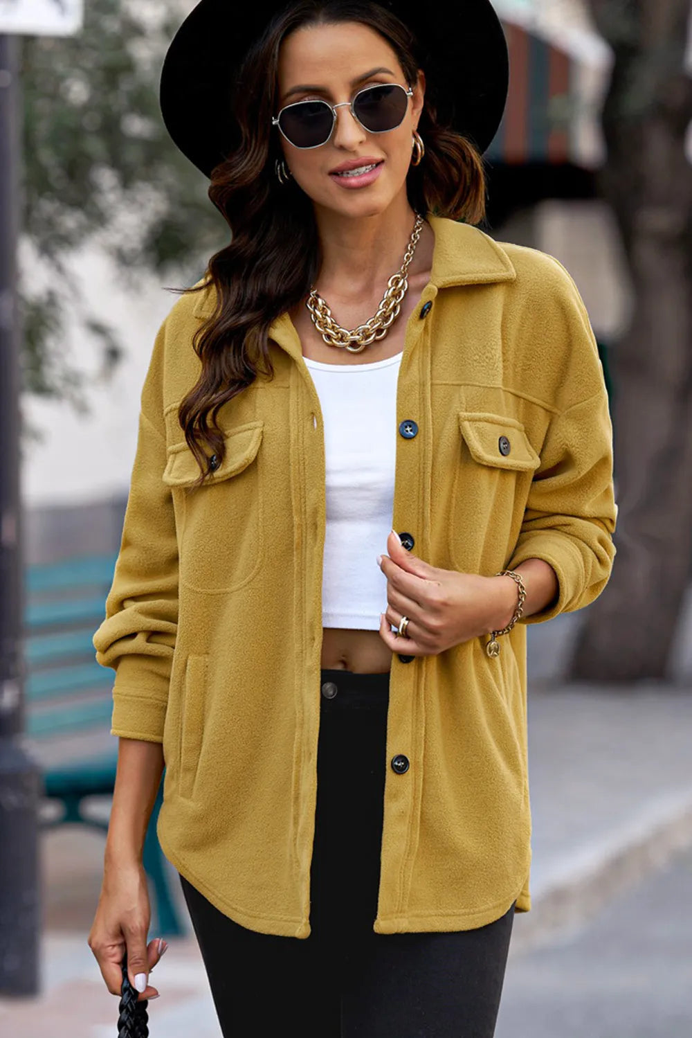 Button Up Collared Neck Long Sleeve Jacket (3)