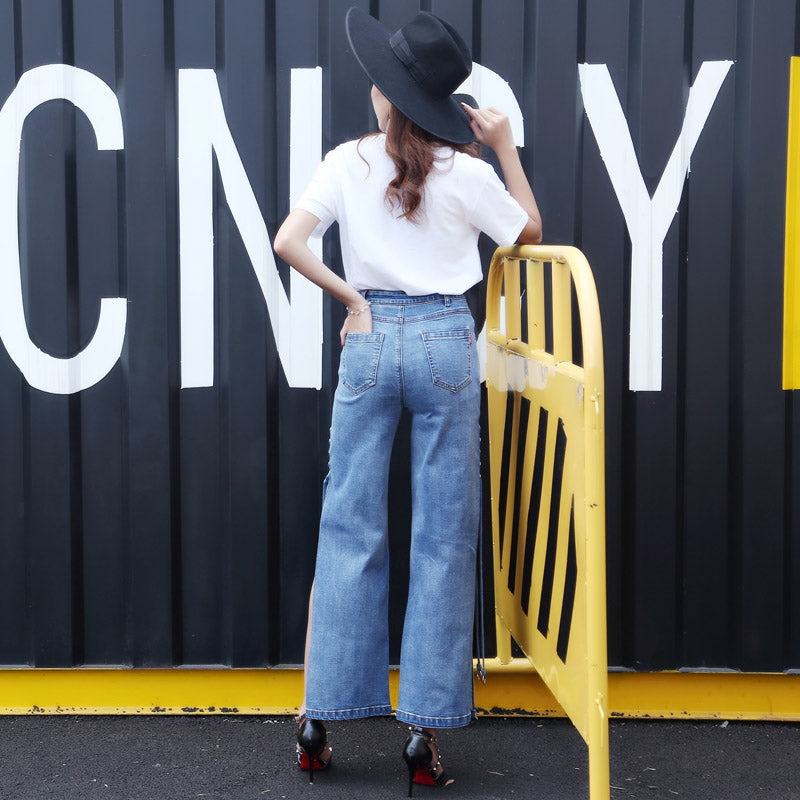 Oversized High-rise Side Wide-leg Jeans photo 2