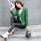 Suit Collar Biker Leather Jacket photo 1