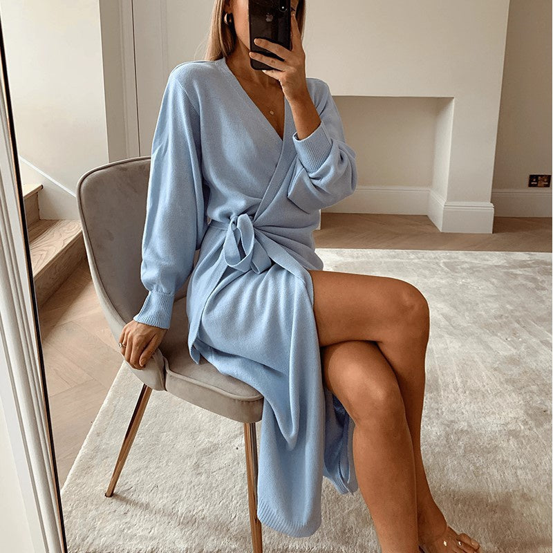 V-neck Robe Dress variant CJNSSYLY10874-Blue