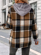 Plaid Drawstring Long Sleeve Hoodie (14)