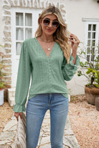 Eyelet Lace Trim Flounce Sleeve Blouse (14)