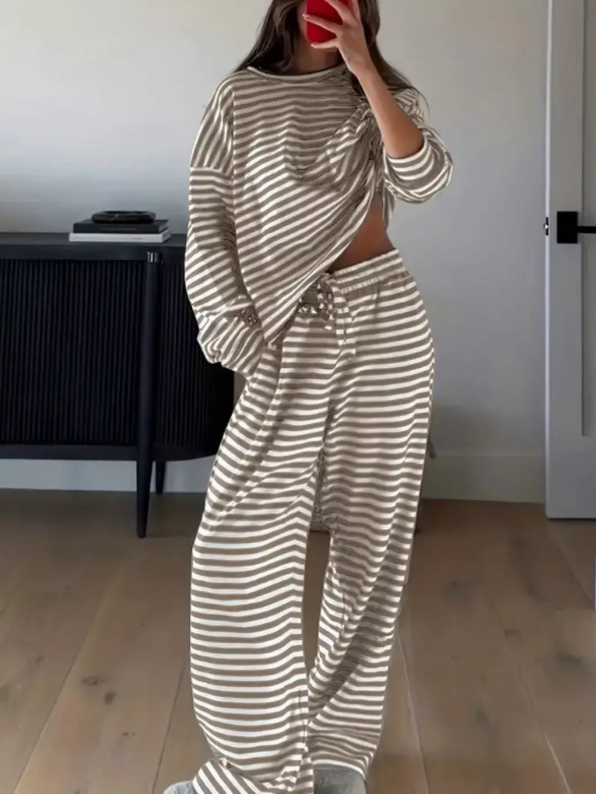 Striped Long Sleeve Top Pants Set (16)