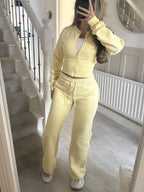 Zip-up Crop Hoodie High-waisted Pants Set (2)