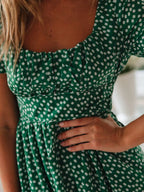 Printed Square Neck Short Sleeve Midi Dress (2)