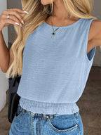 Smocked Waist Round Neck Tank (4)