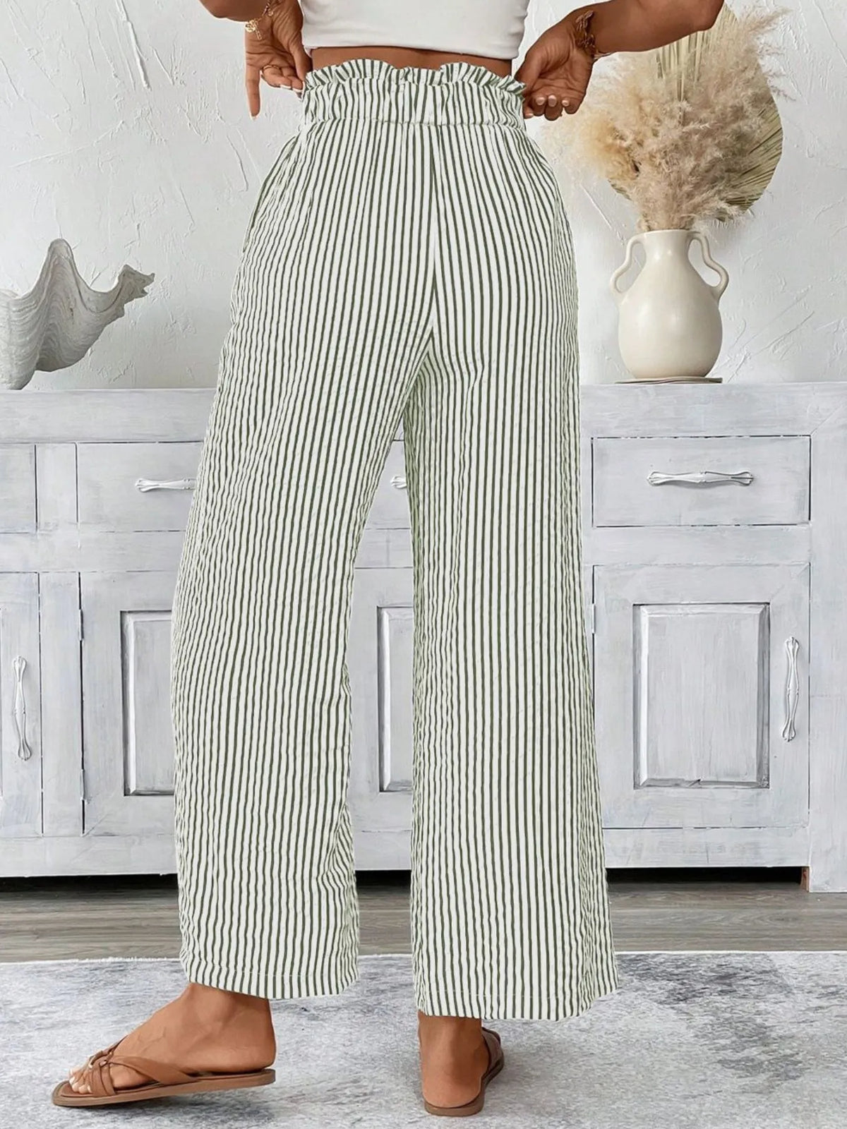 Full Size Striped Wide Leg Paper Bag Pants Plus (12)
