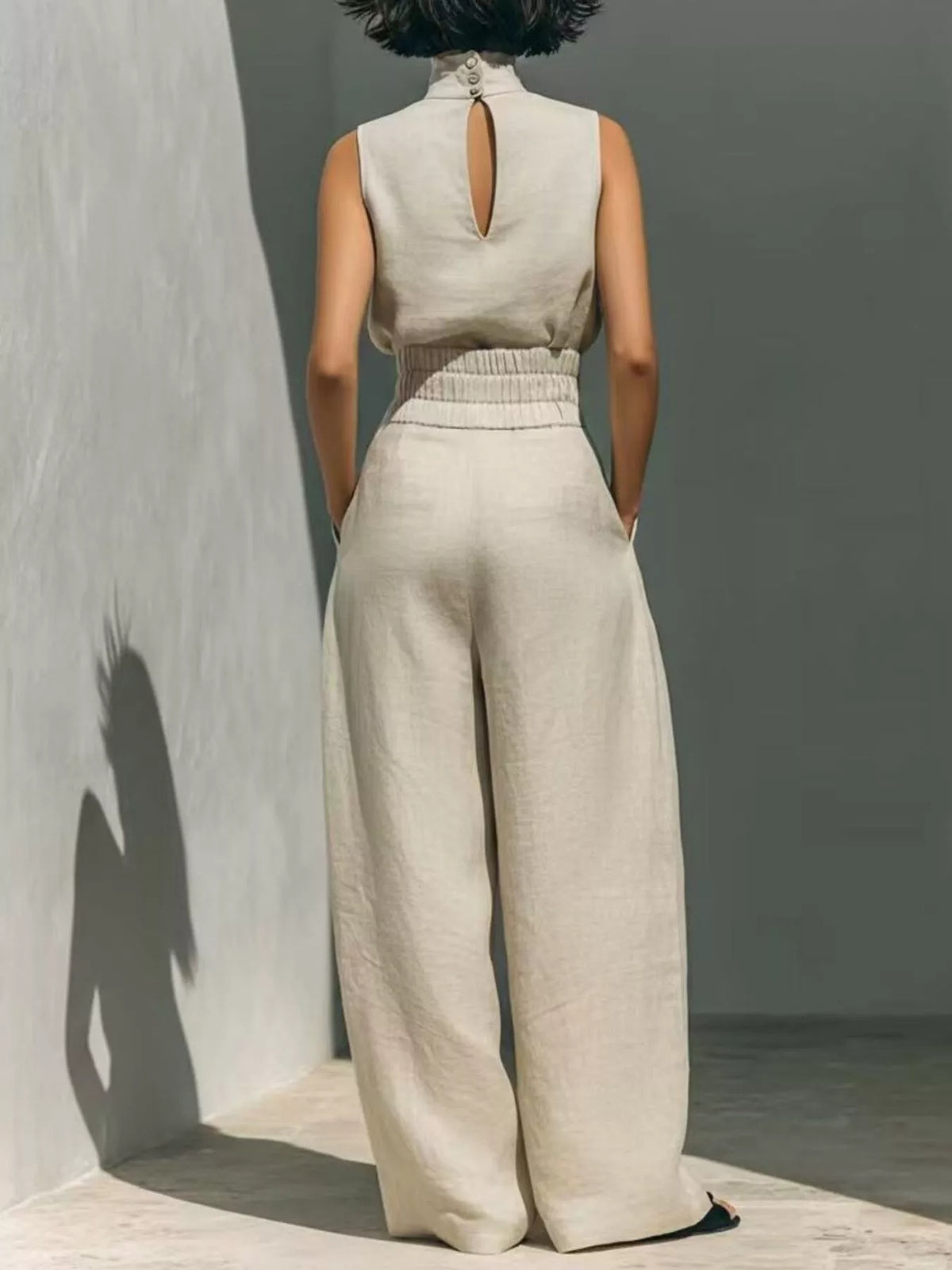 Full Size Sleeveless Wide-leg Jumpsuit Smocked Waist Plus (2)