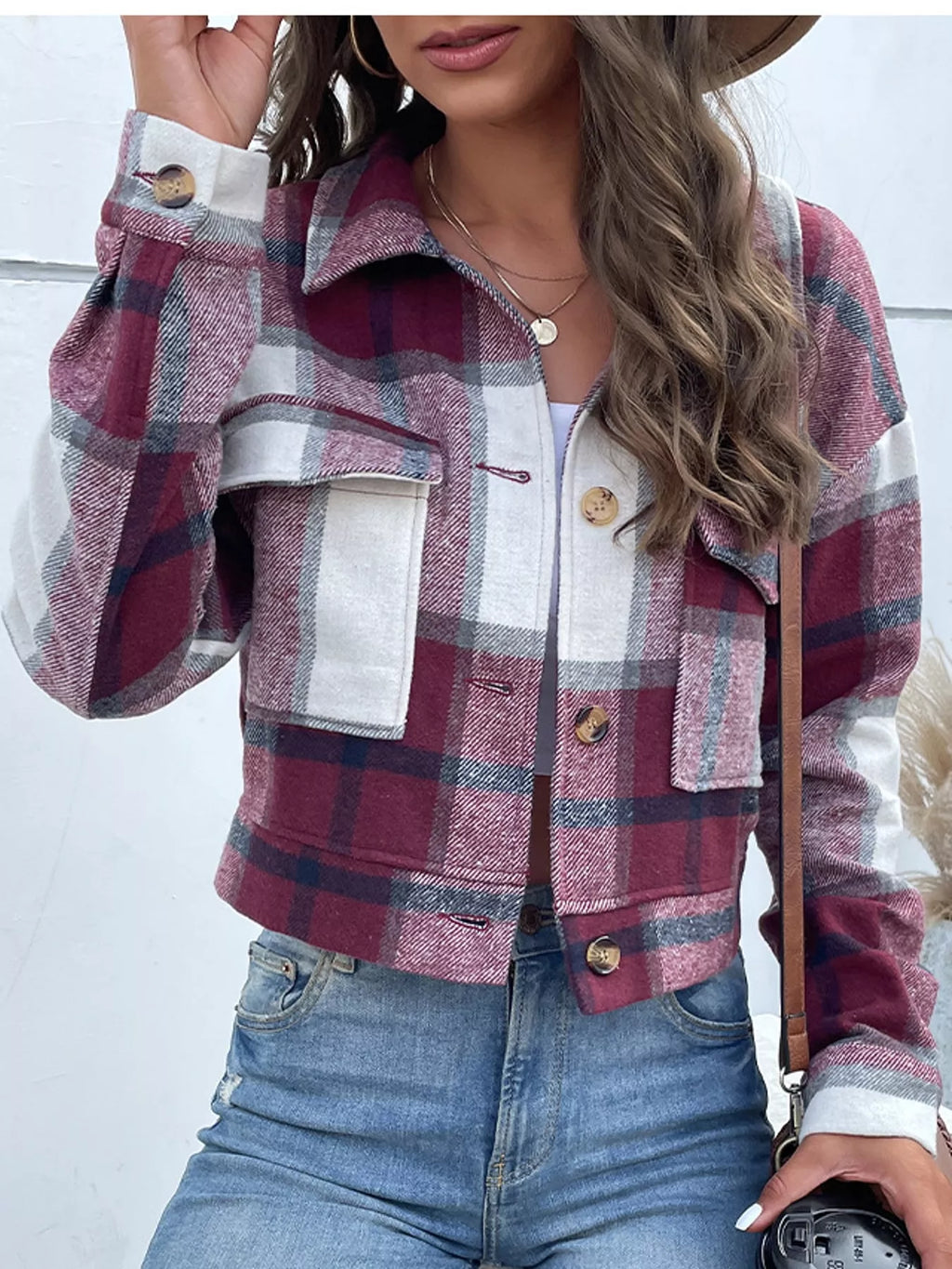 Plaid Button-up Cropped Jacket (25)