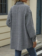 Houndstooth Button Up Long Sleeve Coat (6)