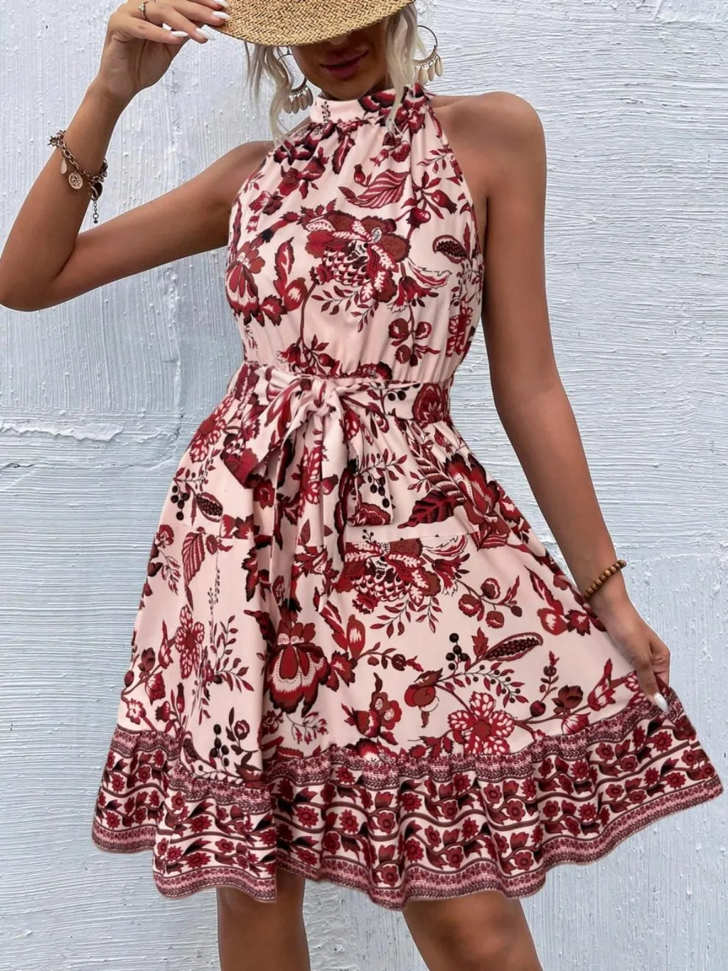 Printed Tie Waist Mini Dress (12)