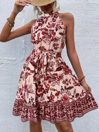Printed Tie Waist Mini Dress (12)