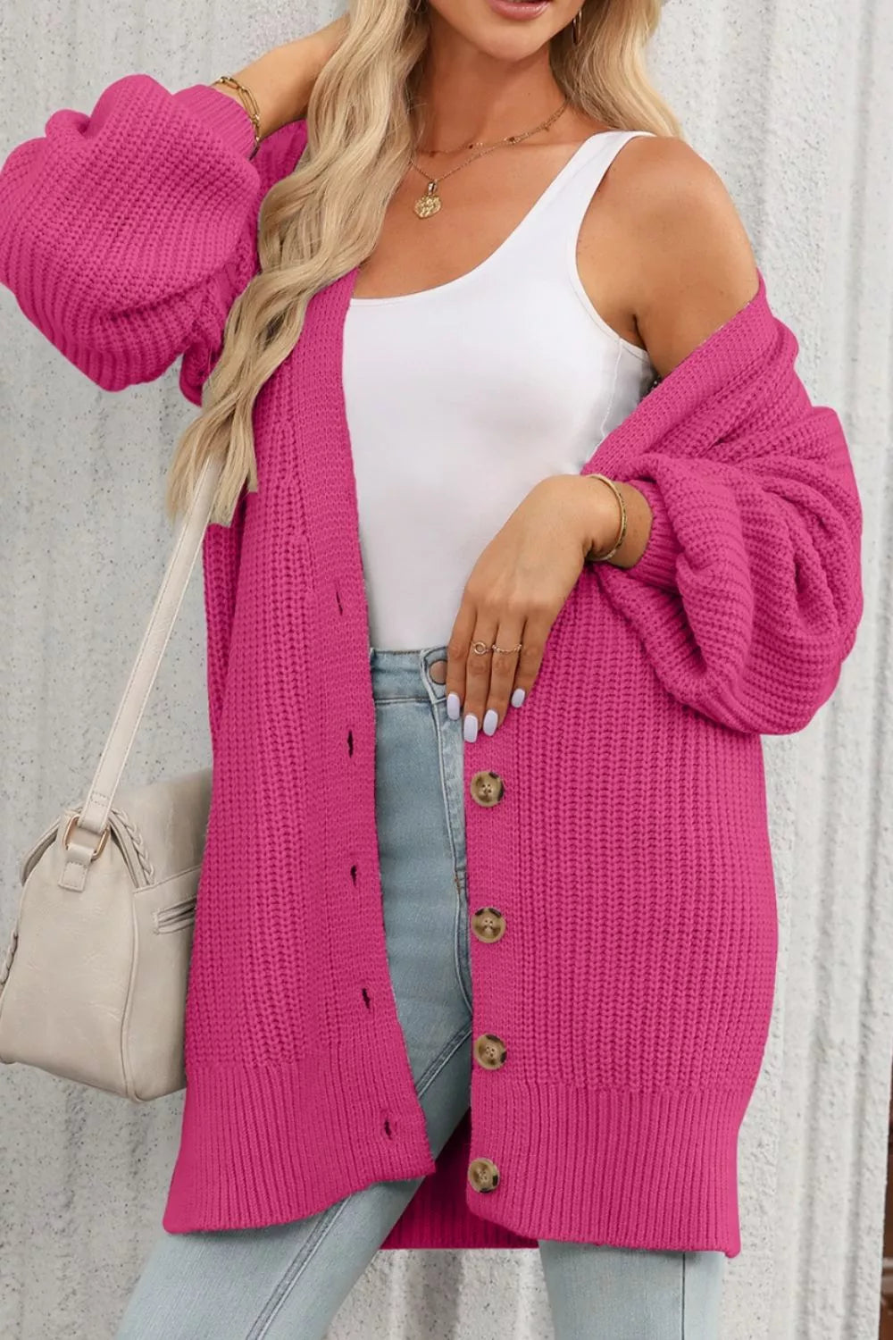 Chunky Knit Button-down Cardigan (5)