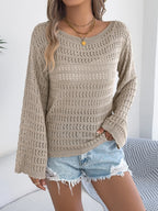 Openwork Boat Neck Long Sleeve Knit Cover Up (10)