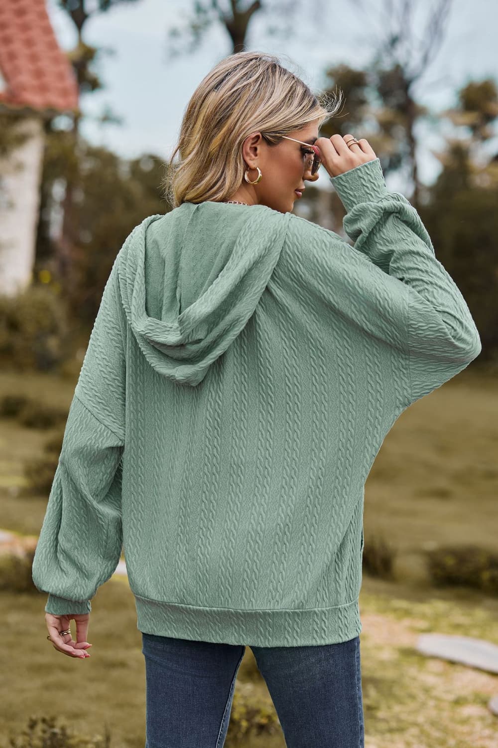 Cable-knit Long Sleeve Hooded Jacket (9)