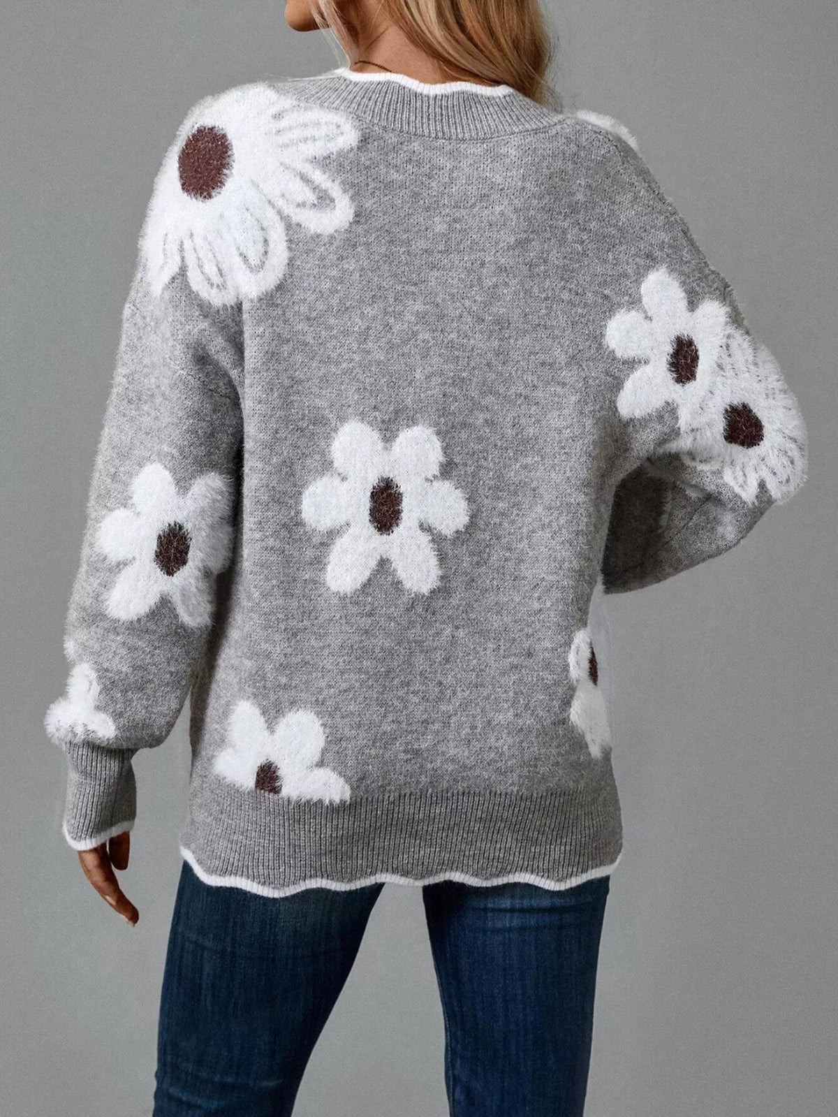 Floral V-neck Long Sleeve Sweater (5)