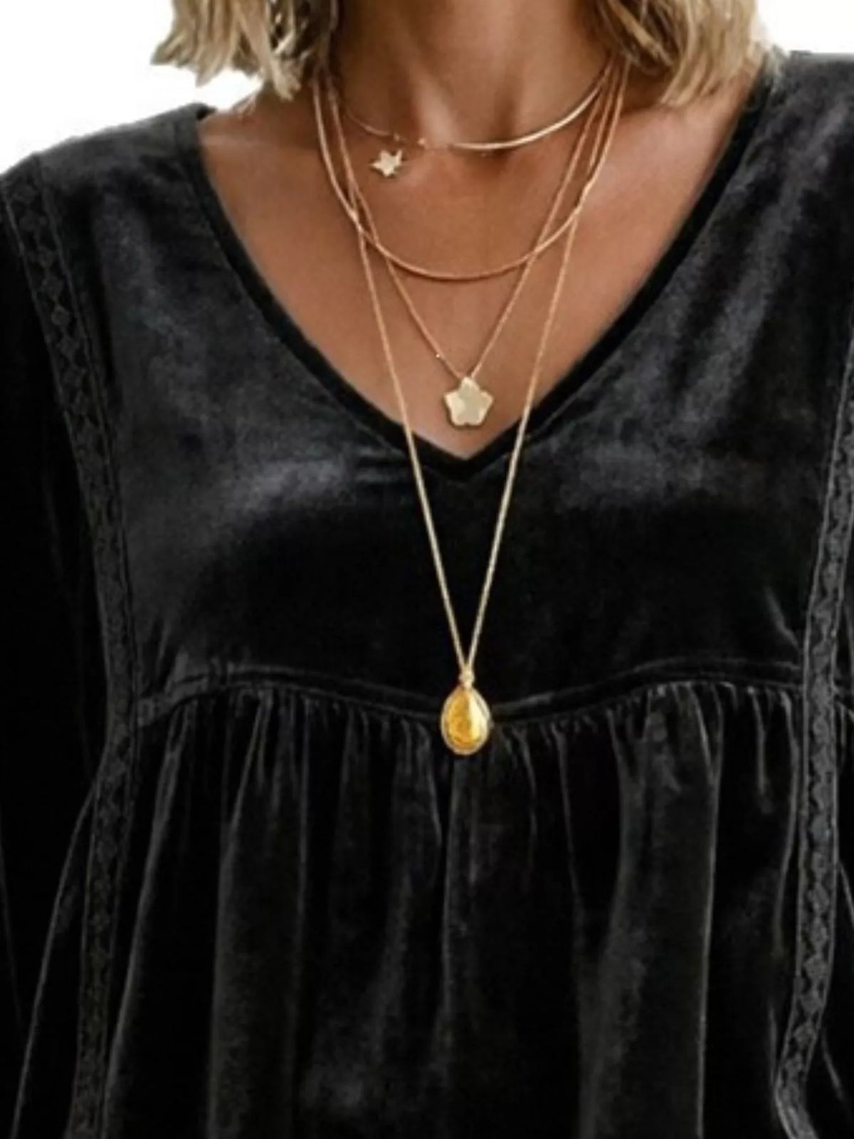 Full Size V-neck Long Sleeve Velvet Blouse Lace Trim Plus (14)