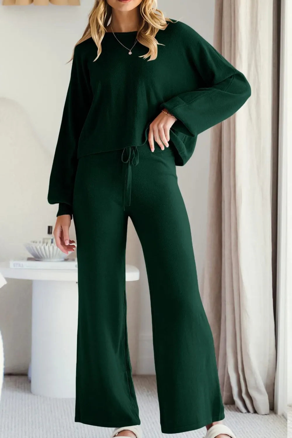Round Neck Long Sleeve Top Pants Set (26)