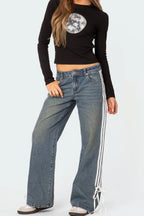 Side Striped Loose Fit Jeans (3)