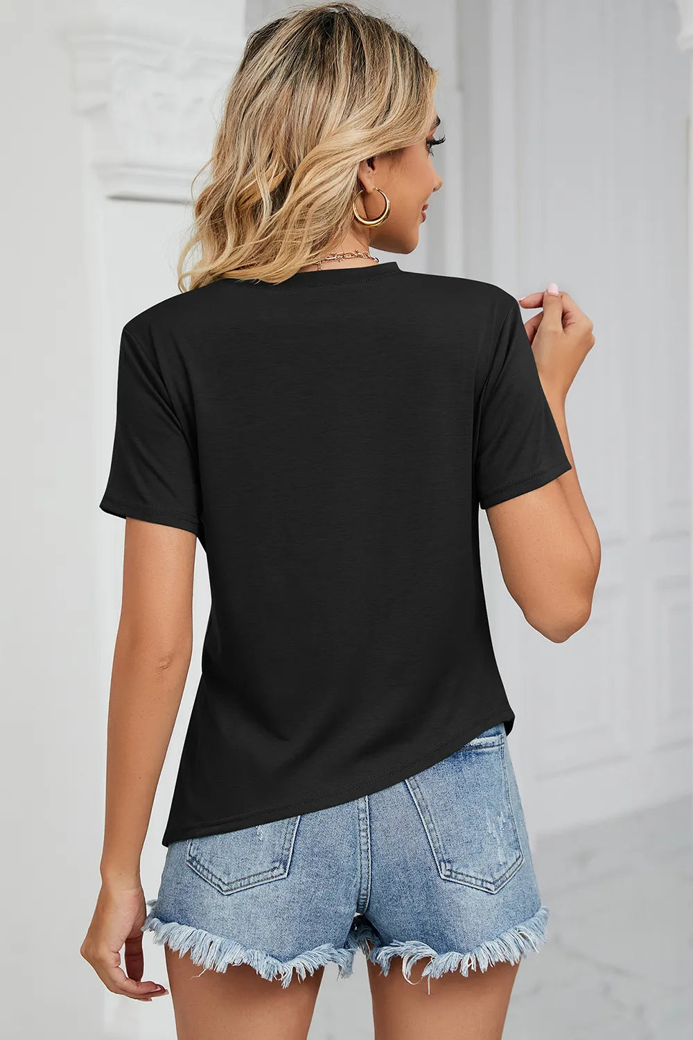 Ruched Round Neck Short Sleeve T-shirt (12)