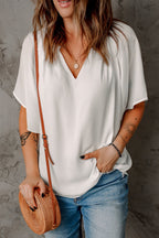 Gathered Detail Notched Neck Flutter Sleeve Top (3)