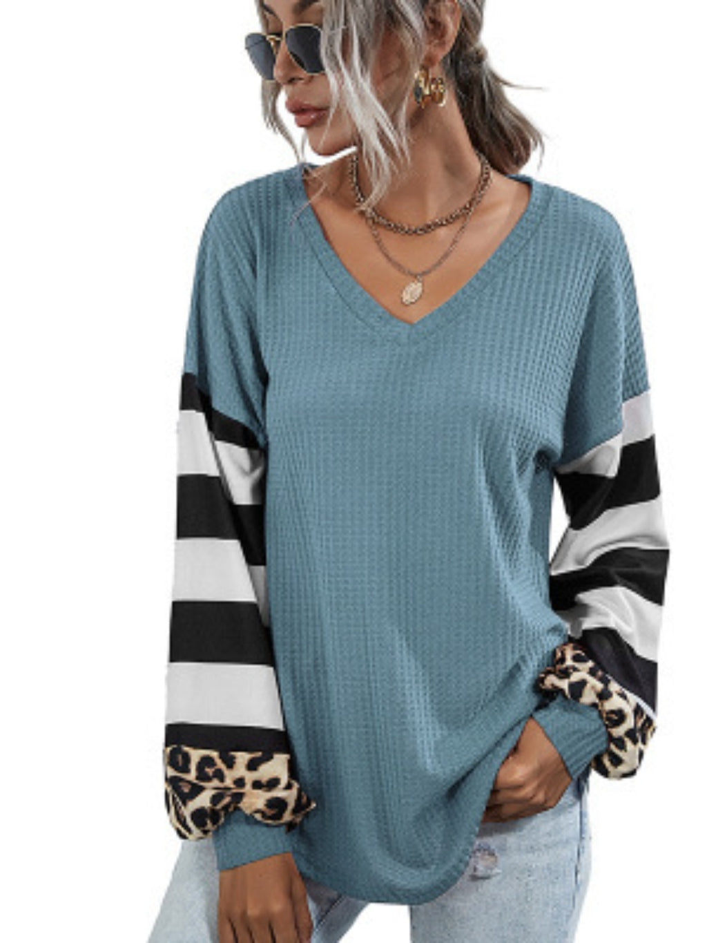 Leopard Striped Waffle-knit Top (8)