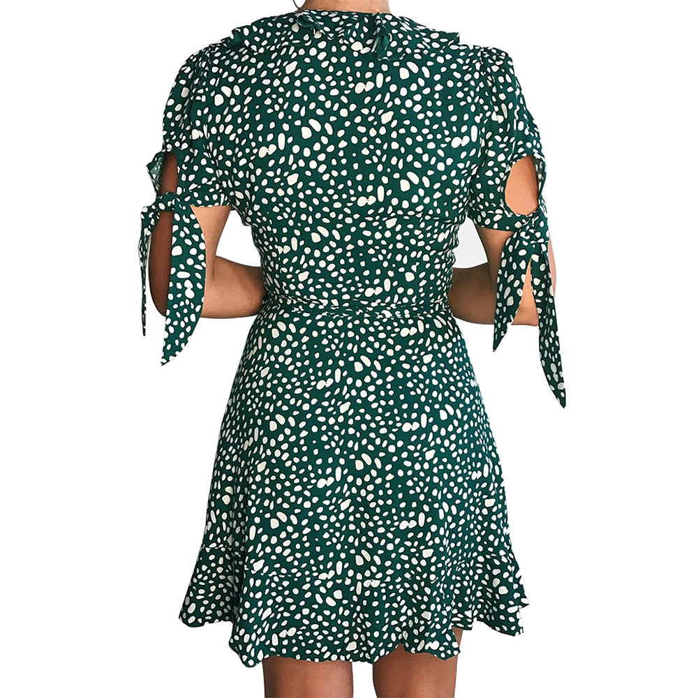 V-neck Short Sleeve Printed Skirt Dress photo 12