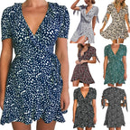 V-neck Short Sleeve Printed Skirt Dress photo 16