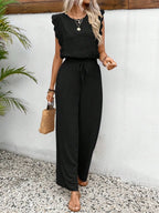 Lace Trim Round Neck Top Pants Set (13)