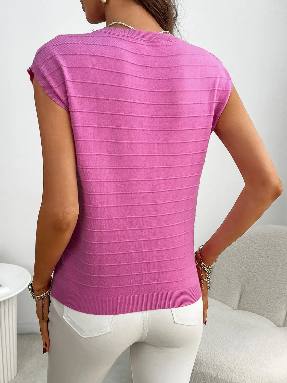Round Neck Cap Sleeve Knit Top (5)