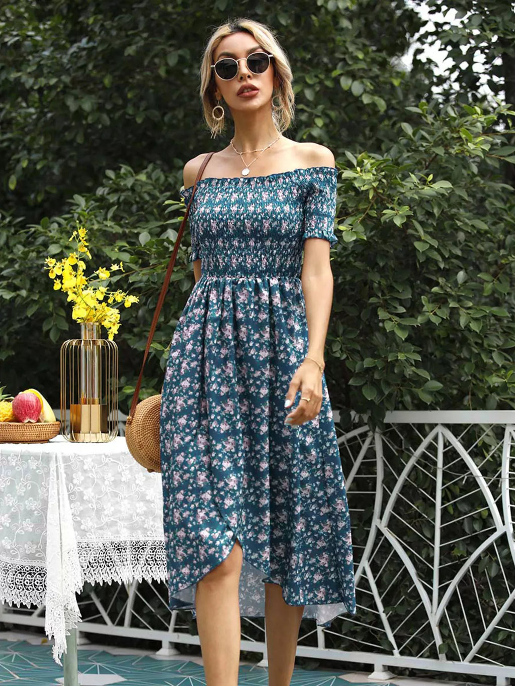Off Shoulder Floral Slit Dress (3)